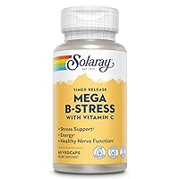 Mega Vitamin B-Stress, Timed-Release Vitamin B Complex with 1000 mg of Vitamin C for Stress, Energy, Red Blood Cell & Immune Support, 60 Day Guarantee, Vegan, 20 Servings, 60 VegCaps