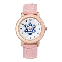 Israel Symbol Star Flag Women's Watches Classic Quartz Watch with Leather Strap Easy to Read Wrist Watch