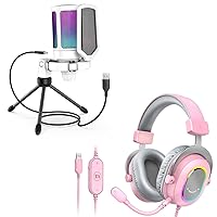FIFINE AmpliGame USB Microphone and PC Gaming Headset,RGB Streaming Podcasting Condenser Mic,USB Wired Headset with Microphone,7.1 Surround Sound,Computer RGB Over-Ear Headphones for PS4/PS5(A6W+H6P)