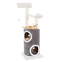 45in Cat Tree with Napping Perches, 2 Story Cat Condo, Cat Scratching Posts, and Hanging Toys - Cat Tower for Indoor Cats by PETMAKER (Gray)