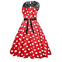 XJYIOEWT Coctail Dresses Womens Dresses Evening Party Formal Plus Size Red, Womens 1950s Vintage Swing Dress Dots Lace