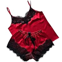 Sexy Satin Pajamas Set Lace Lingerie Silk for Women Camisole Sleepwear Underwear Nightwear 2PC S-XL