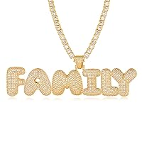 Custom4U Punky Style Bubble Letter Pendant Personalized Copper Initial Charm Wheat Chain/Cubic Zirconia Chains Chunky Necklace Statement Jewelry Hip Hop Neck Chain for Boyfriend