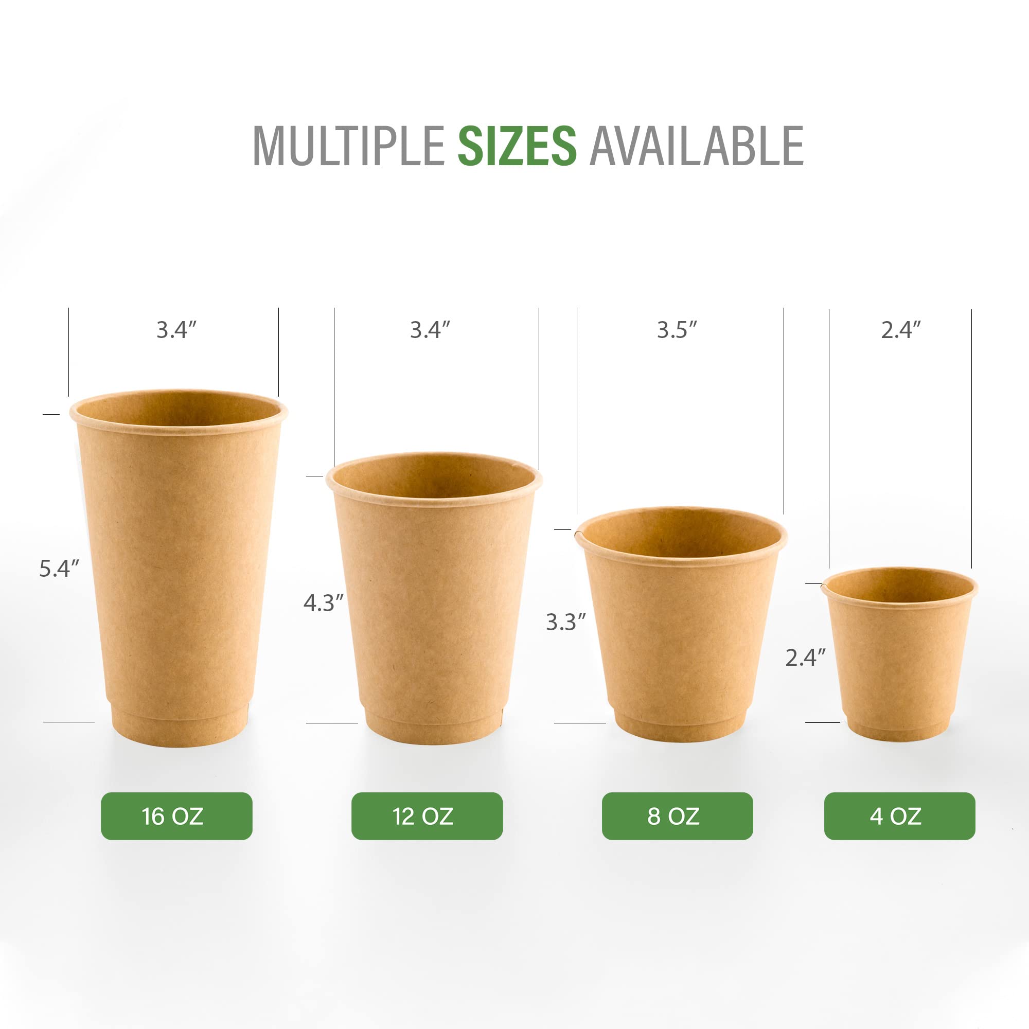 Restaurantware 500-CT Disposable Kraft 12-oz Hot Beverage Cups with Double Wall Design: No Need for Sleeves-Perfect for Cafes-Eco Friendly Recyclable Paper-Insulated-Wholesale Takeout Coffee Cup