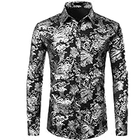 Silver Paisley Printed Floral Shirt Men Wedding Party Dinner African Dress Shirts Mens Wedding Dinner Party