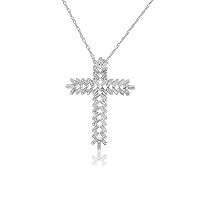 Ornaatis 0.70 Cttw Baguette Cut White Natural Diamond Cross Pendants Necklace Sterling Silver