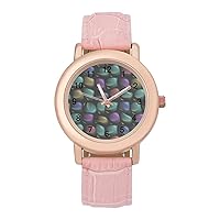 Colors Pearl Sea Stones PU Leather Strap Watch Wristwatches Dress Watch for Women