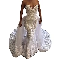 Sweetheart Neckline Lace up Corset Bridal Gowns Detachable Train Mermaid Wedding Dresses for Bride Long