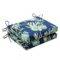 Pillow Perfect Outdoor/Indoor Daytrip Pacific Square Corner Seat Cushions, 2 Count (Pack of 1), Blue
