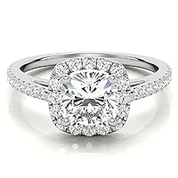 Riya Gems 3 CT Cushion Diamond Moissanite Engagement Ring Wedding Ring Eternity Band Vintage Solitaire Halo Hidden Prong Silver Jewelry Anniversary Promise Ring Gift