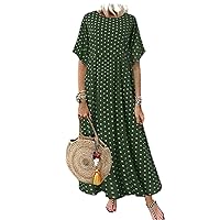 Boho Maxi Dress Vintage Print Summer Half Sleeve Loose Dress Casual Female Long Dress Big Swing Dresses Robe Vestidos