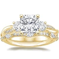 Petite Twisted Vine Moissanite Diamond Ring Set, 2 CT Cushion Moissanite Engagement Ring Set, Wedding Ring Set, Bridal Ring, Best Rings for Women