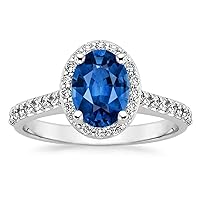 ANGEL SALES 2.50 Ct Oval Cut Blue Sapphire Halo Ring Engagement Wedding Band Ring For Girls & Women's 14K White Gold Plated