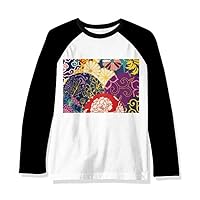 Flowers Dots Pattern Chinese Japanese Style Asia Long Sleeve Top Raglan T-Shirt Cloth