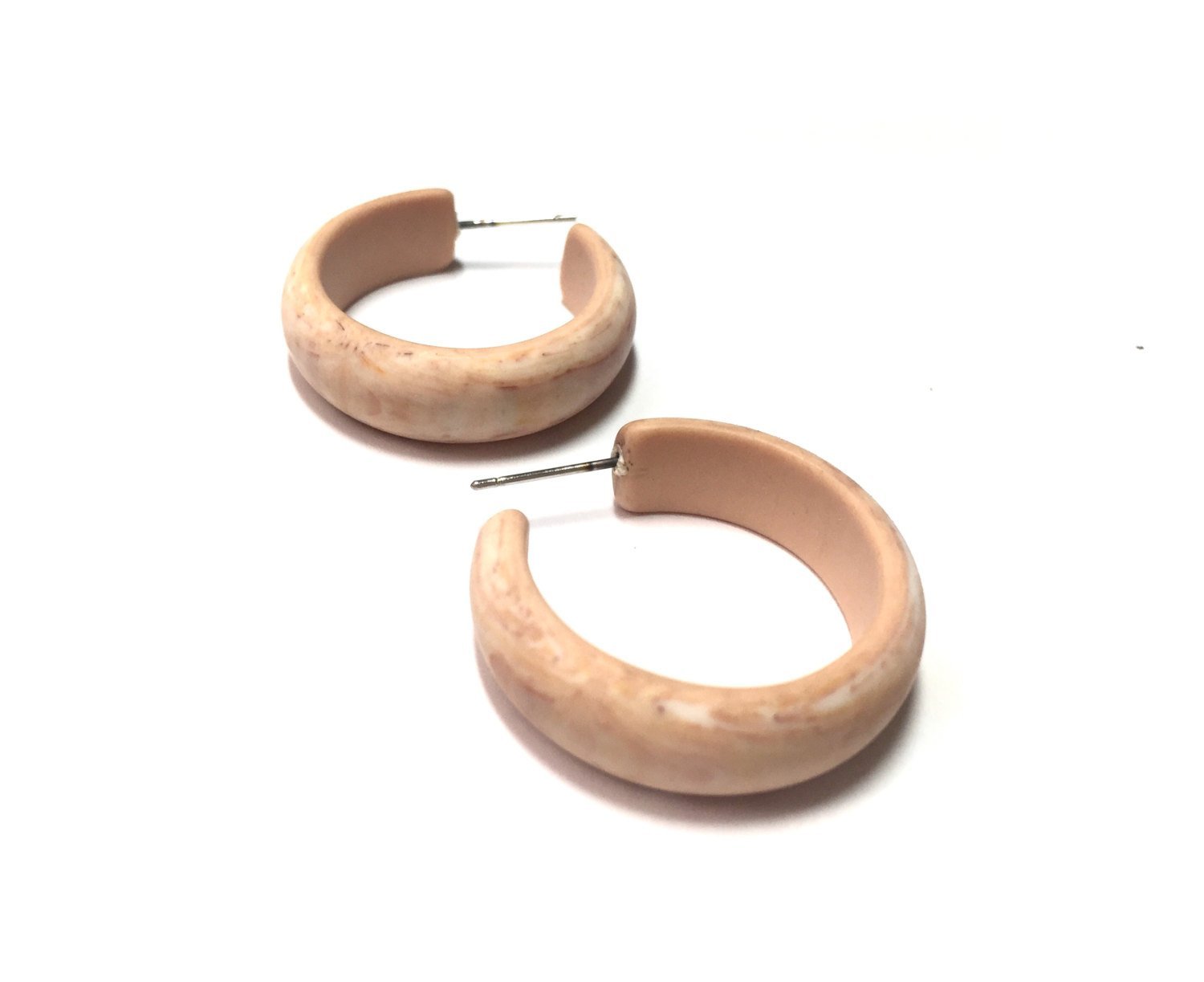 Beige Marbled Simple Hoop Earrings | vintage matte lucite hoops - SIM-BR-1