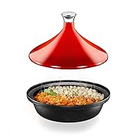 NutriChef Moroccan Tagine Pot for Cooking - Premium Cast Iron Cooking Pot with Stainless Steel Knob and Red Cone-Shaped Porcelain Enameled Lid - 11.6