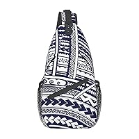 Blue Polynesian Maori Tribal Pattern Sling Backpack, Multipurpose Travel Hiking Daypack Rope Crossbody Shoulder Bag