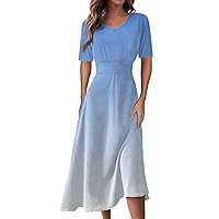 Womens Summer Dresses Sexy V Neck Shirt Dress Short Sleeve Flowy Maxi Dresses Casual Dress Plus Size Sundresses