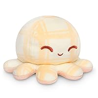 TeeTurtle - The Original Reversible Octopus Plushie - Tan Plaid + Peach - Cute Sensory Fidget Stuffed Animals That Show Your Mood 4 inch