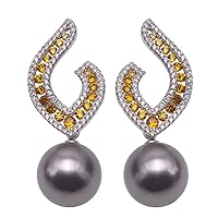 Tahitian Pearl Earrings for Wedding Charming Round 12mm Black Tahitian Pearl Studs Earrings Holiday Gift