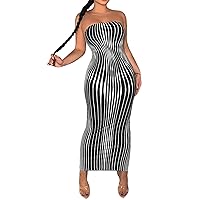 MARZXIN Strapless Women's Striped Tube Bodycon Dress Birthday Outfit Spring Women Clothes Prom Dress Party Midi Dress