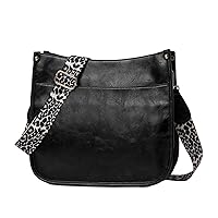 Leopard Strap Crossbody Shoulder Bag for Women Ladies Causal Satchel Hobo Bag Messenger Bag Vegan PU Leather