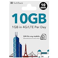 SoftBank Japan Prepaid SIM Card - 10GB High Speed Data in 4G/LTE for 10 Days - 1GB High Speed + 384kbps Unlimited Per Day - Support Hotspot for iPhone/Android - 3 in 1 SIM Card for Standard Micro Nano
