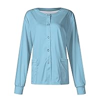 Plus Size Scrubs,Nursing Working Cardigan For Women Solid Color Printed Warm Up Medical Jacket Scrub Button Down Tops With Pocket Vacation Dresses For Women