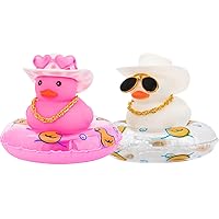 onuu 2Pcs Rubber Ducks, Cute Pink Love Heart Cowboy Hat Duck Dashboard Decoration and White Cowboy Duck Car Accessories, Surprising Birthday Gift Unique Table Decor Tiktok Duck