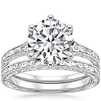 JEWELERYN 5 CT Round Cut VVS1 Colorless Moissanite Engagement Ring Set, Wedding/Bridal Ring Set, Sterling Silver Vintage Antique Anniversary Promise Ring Set Gifts for Wife