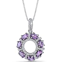 PEORA Amethyst Pendant Necklace 925 Sterling Silver, Blooming Dahlia Design, Natural Gemstone Birthstone, 1.75 Carats total with 18 inch Chain