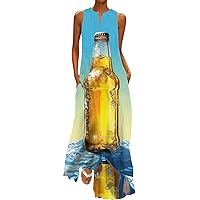 Flowy Dresses for Women Short Sleeve,Women Summer Casual Sleeveless Print V Neck Loose Dress Boho Beach Long Su