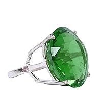 REAL-GEMS Man Made Light Green Amethyst 90 CT Solid 925 Silver Round Cut Ring for Gifts Beautiful Gemstone Ring for Wedding