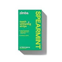 Zimba Spearmint Flavored Teeth Whitening Strips | Vegan, Enamel Safe Hydrogen Peroxide Teeth Whitener for Coffee, Wine, Tobacco, and Other Stains | 14 Day Treatment | Spearmint