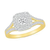 DGOLD 10kt Gold Round White Diamond Elegant Engagement Ring for Women (5/8 cttw)
