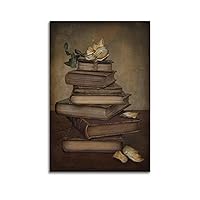 HDYDJS Pile of Worn Out Books with Withered Flowers Retro Aesthetic Poster Canvas Wall Art Prints for Wall Decor Room Decor Bedroom Decor Gifts 08x12inch(20x30cm) Unframe-style