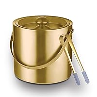 Gold Ice Bucket with Lid, Handle and Tong Insulated Stainless Steel Champagne Bucket 3L Wine Bucket for Party Bar Cart Accessories Large Double Wall Bucket Keep Frozen