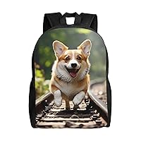 Corgi Dog Running on The Railroad Backpack Casual Travel Daypack Lightweight Laptop Bags Laptop Backpacks For Women Men