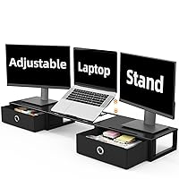 WESTREE Monitor Stand Riser with Adjustable Laptop Stand Riser, Steel Frame Dual Monitor Stand with Two Drawers for 2 Monitors, Desktop Oraganizer Stand for Computer,Laptop,Screen