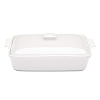 Stoneware Casserole Dish Bakeware Set with Lid, Covered Rectangular Dinnerware, Extra Large 4.23 Quart, 13 by 9 Inch, Bianco [White]