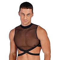 CHICTRY Mens Sleeveless Backless Sheer Mesh Crop Top See Through Halter Neck Camisole Vest Tank Tops