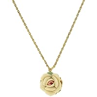1928 Jewelry Gold-Tone Porcelain Rose Pendant Necklace, 16