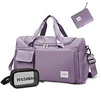 WOOMADA Foldable Travel Duffel Bag with Shoes Compartment, Overnight Bag with Wet Pocket & Trolley Sleeve, Weekender Carry On with cosmetic bag, Gym Bags for Women