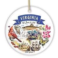 Collectible Ceramic USA Souvenir Keepsakes - Artistic Virginia State Themes and Landmarks Christmas Ornament