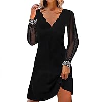 Party Dresses for Women, Women's Sexy Mesh Stitching Puff Long Sleeve Plunge V Neck Casual Mini Party Cocktail Dress