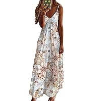 Tunic Casual Pub Sleeveless Sundress Ladies Summer Camisole Floral Comfortable Camisole Tops Cotton Loose Fit V Neck Sundress for Women Gray