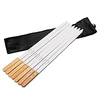Kabob Skewers,23 Inch Long,1 Inch Wide, Metal Stainless Steel BBQ Skewer with Wooden Handle for Grilling Koubideh Persian Brazilian Chicken Shish Kebab,Set of 7 with Bag