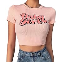 Women’s Baby Sexy Girl Double Lined Seamless Short Sleeve Cropped Tank Yoga Crop Tops