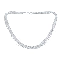 Bling Jewelry Statement 12 Multi Strand Chain Sparkling Diamond Cut Necklace For Women .925 Sterling Silver Made In Italy Nickle-Free 16 18 Inch