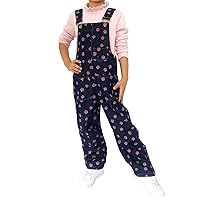 Peacolate 5-13TGirl's Overalls in Black Denim with Flower Pattern Jeans